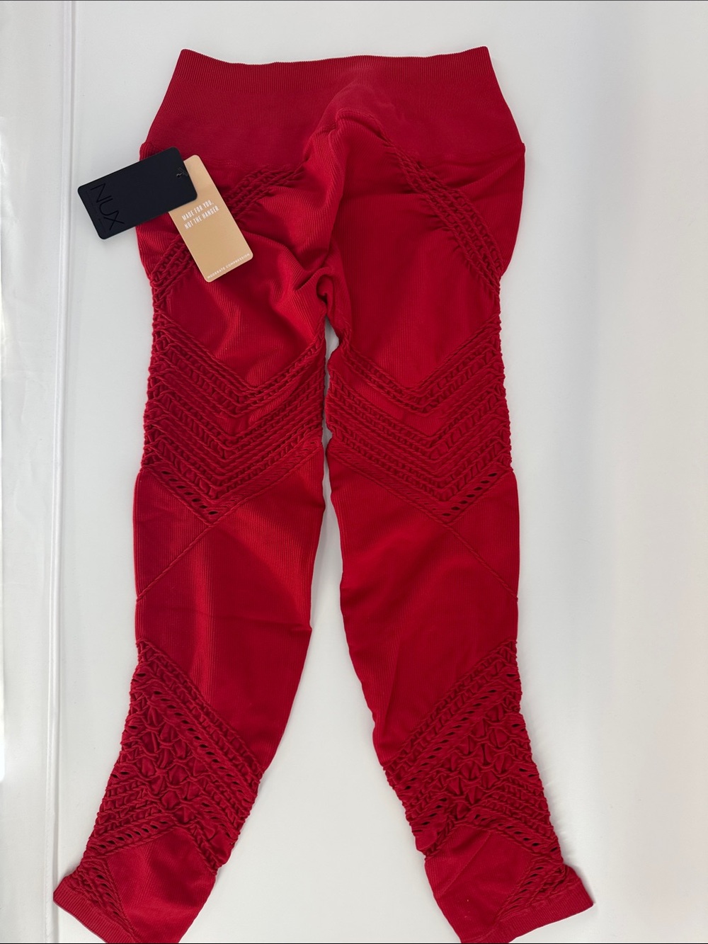 NUX Red Textured High-Waist Leggings - Picture 4 of 6